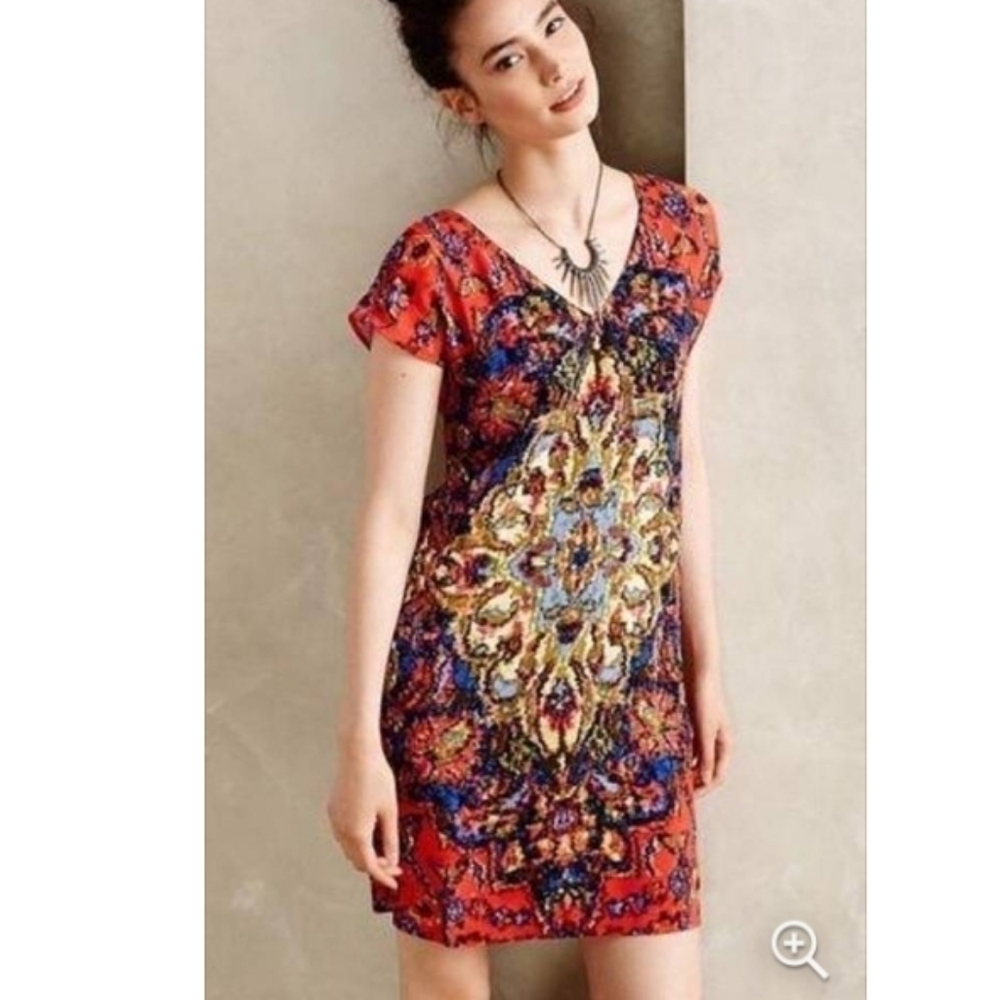 Maeve Mediallion red artworks by Anthropologie casual women XS office y2k